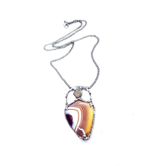 Orange agate and rutilated quartz crystal necklace jewelry handmade - Picture 7 of 12